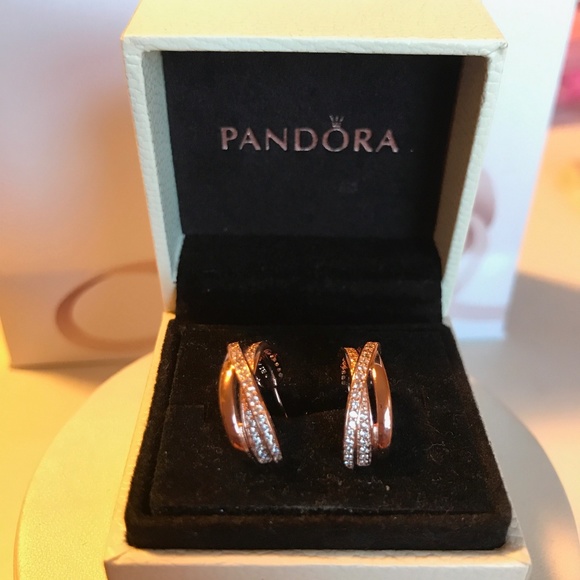 Pandora Entwined Hoop Rose Gold Earrings New - Picture 2 of 7